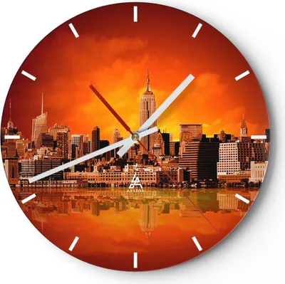 Produktbild von Wanduhr - Rund - Glasuhr - Amerika architektur straße tourismus - 30x30cm - Schleichendes Uhrwerk - Lautlos - zum Aufhängen bereit - Dekoration Modern - Wanddekoration aus Glas - C3AR30x30-2118