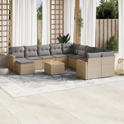 Produktbild von 12-tlg. Garten-Sofagarnitur mit Kissen Beige Poly Rattan 3258979