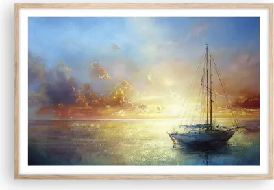 Produktbild von Gerahmtes Poster - Rahmen in heller Eiche - Segelboot Westen die Sonne - 91,5x61 cm - Wand Bild - Wanddeko - Wandbilder - Wandposter - Bilderrahmen - Bilder - Kunstdruck - Wandbild - P2NAA91x61-4145