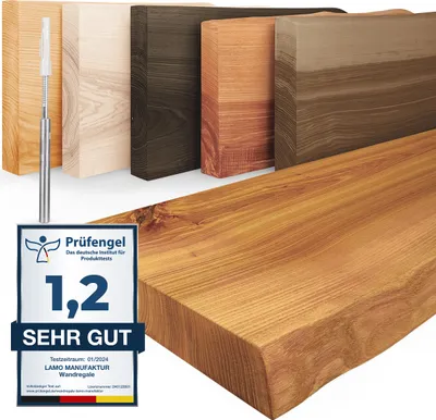 Produktbild von Lamo Manufaktur Wandregal Holz Baumkante | Regal Farbe: Rustikal | Invisible: Schweberegal | 40 cm