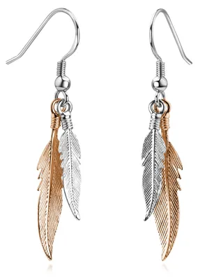 Produktbild von MATERIA Damen Ohrringe Feder hängend 925 Silber Ohrhänger rosegold vergoldet bicolor in Geschenk-Box SO-119-Rose