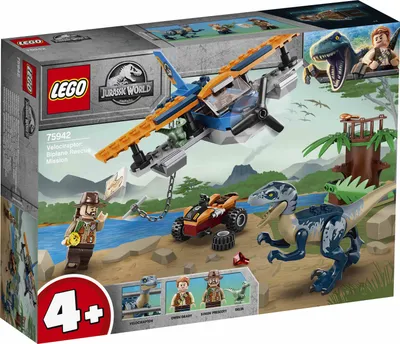 Produktbild von LEGO 75942 Jurassic World Velociraptor: Rettungsmission mit dem Doppeldecker, Spielzeug ab 4 Jahre mit Flugzeug und Dinosaurier-Figuren