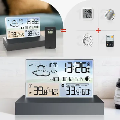 Obrázek produktu pro Digitální radiobudík s meteostanicí S barevným displejem Teploměr Vnitřní a venkovní čidlo