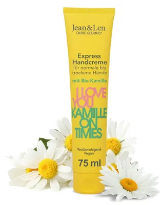 Productafbeelding van Jean & Len Handcrème "I Love You Kamilleon Times", voor normale tot droge handen, hydrateert 24 uur lang, trekt snel in, veganistische handverzorging, zonder parabenen en siliconen, 75 ml