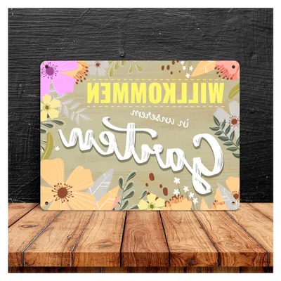 Produktbild von Metallschild XXL für den Garten mit Blumenmotiv und Holzoptik
