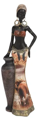 Afrikanische Frauenfigur aus Harz, 31 cm, Stammes-Dame mit Vase