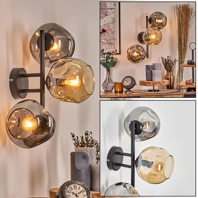 Produktbild von Villamare Wandlampe aus Metall/Glas in Schwarz/Rauch-/Bernsteinfarben