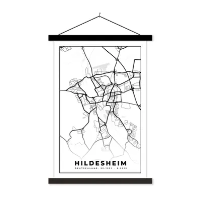 Produktbild von MuchoWow® Textilposter Hindesheim - Karte - Stadtplan 120x180 cm mit schwarzem Rahmen - Fotos