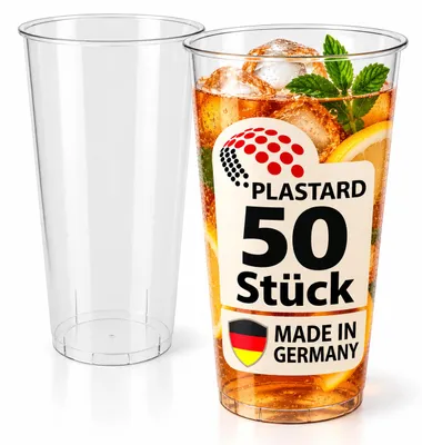 Produktbild von Plastard Trinkbecher Mehrweg 500 ml Transparent 50 Stück BPA-frei, KI-generiertes Bild