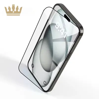 A screen protector is shown partially covering a smartphone.