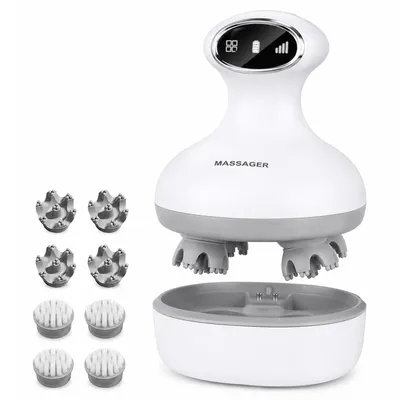 Produktbild von Wasserdichter elektrischer Kopf- & Kopfhautmassagegerät, 84 Knoten, 4 Aufsätze, für Haarwachstum, Stressabbau & Haustiere