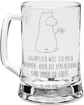 Produktbild von Mr. & Mrs. Panda Krug Alpaka Fahne - Transparent - Geschenk, Glaskrug, Glas Bierkrug, Mit Gravur, Lama, Liebe, Lamas, Seidel, Alpakas, Humpen