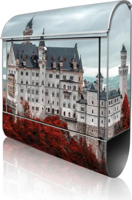 Produktbild von banjado Design Briefkasten Stahl silber mit Zeitungsfach pulverbeschichtet "Neuschwanstein" 38x46x12,5cm & 2 Schlüssel - Postkasten A4 Einwurf inkl. Montagematerial [BK 12940]