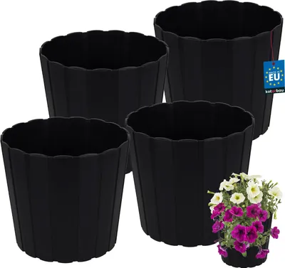 Image de KOTARBAU® Set de 4 pots de fleurs Pot de plantes ⌀ 24 cm H : 22 cm Anthracite Plastique Pot de plantes pour plantes d'intérieur Pots de fleurs Grand extérieur Cache-pot Balcon Décoratif
