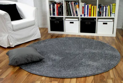 Produktbild von Hochflor Velours Teppich Mona Grau Rund, Größe:240 cm Rund