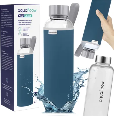 Obrázok produktu pre Aquafloow: 700 ml sklenená fľaša na vodu | neoprénový obal | sklenená fľaša
