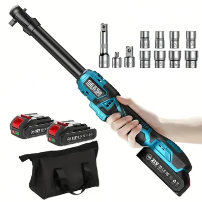 Image de Clé à cliquet électrique - 21 V - Boîte carrée de 9,5 mm - Couple de 80 Nm - Longueur de 16 cm - Rechargeable - 2 batteries de 2 Ah
