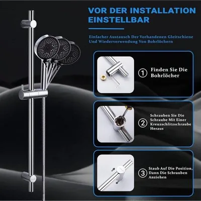 Productafbeelding van Famanu douchestang, 70 cm - roestvrij staal en chroom - handdouche met 3 stralen - douchekophouder - complete douchestangset