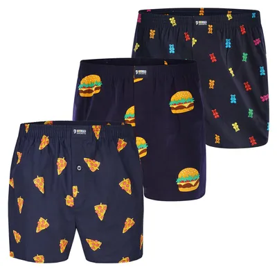 Produktbild von Happy Shorts Herren Boxer Motive 3-Pack pizzaburgerbär - Größe XXL