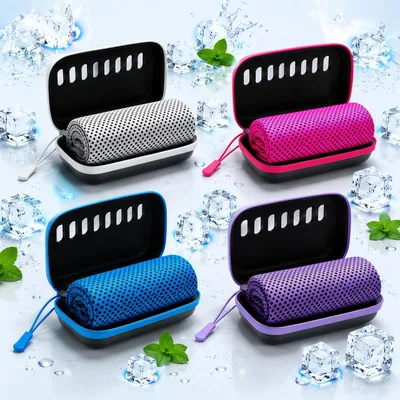 Produktbild von 4 Stück Sporthandtuch Cooling Towel, 30 × 100 cm, Mikrofaser Kühlhandtuch,sofort kühlend & schnelltrocknend, mit Aufbewahrungsbox für Fitness, Outdoor