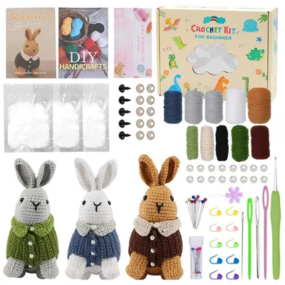 Image de Kit de crochet pour débutants, animaux à réaliser, avec instructions vidéo, idéal pour un cadeau fait main avec de la laine