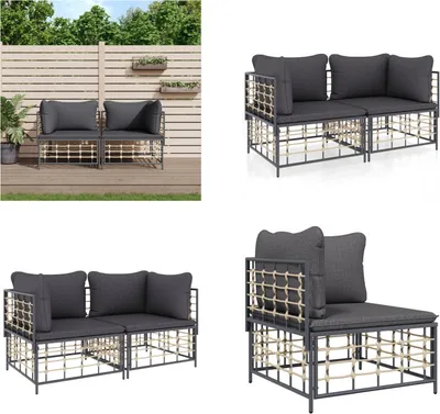 Produktbild von vidaXL Ecksofas mit Kissen 2 Stk. Modular Poly Rattan - Ecksofa - Ecksofas - Gartensofa - Outdoor Sofa