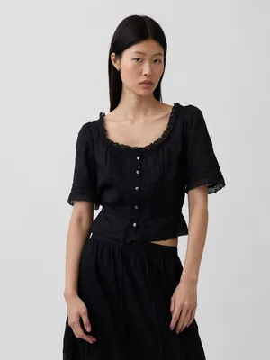 Produktbild von GAP Damen Oberteil aus Baumwolle mit Spitze und ultrakurzer Länge, Größe XS