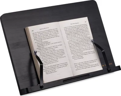 Produktbild von Navaris Buchständer kompatibel mit iPad - 34x24cm Buchhalter Buchstütze aus Bambus - Stand Halter für Buch Tablet - für Küche Schreibtisch - Schwarz