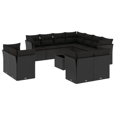 Image de vidaXL Ensemble de 12 canapés de jardin avec coussins noir poly rotin