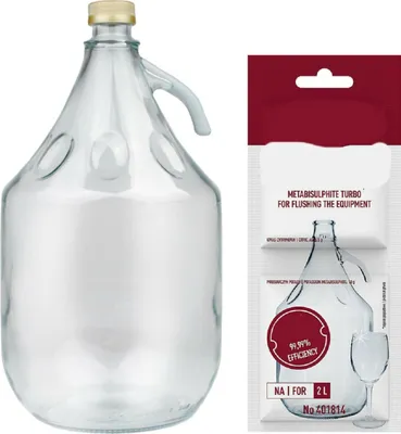 Produktbild von 5L Flasche +Schwefelpulver GLASBALLON Weinballon Glasflasche Gärballon