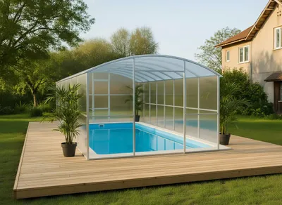 Produktbild von Poolabdeckung von Garten Dream "Avalon" 3x8M mit 4mm polycarbonate Ganzjährige Nutzung. Schnee- und winddicht. Doppeltüren jeder Seite. Rostschutz