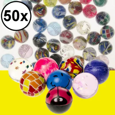 Productafbeelding van Decopatent 50 STUKS MIX Vrolijke Stuiterballen Ø3.2 Cm - Traktatie Uitdeelcadeautjes voor kinderen - Klein Speelgoed - Bouncing Ball - Uitdeelcadeaus