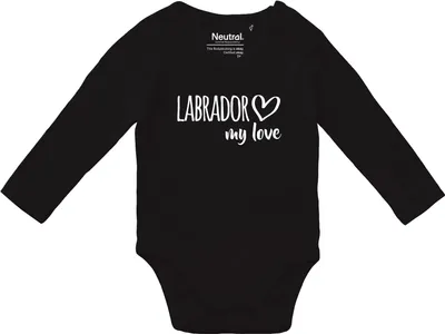 Produktbild von Huuraa Baby Body Labrador my love 80 Black  Baumwolle Fairtrade Langarmbody Geschenkidee