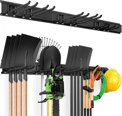 Produktbild von Famanu Werkzeugregal - Wandregal Garagenaufhängesystem - 3 Teile - 6 Haken - Tragkraft 272 kg - Schwarzstahl