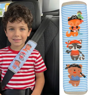 Immagine prodotto di 1x HECKBO protezione per la cintura di sicurezza dell'auto con animali pirata - cuscino per la spalla della cintura di sicurezza protezione per la cintura di sicurezza dell'auto per bambini, ragazzi ragazze - protezione contro il taglio nella cintura