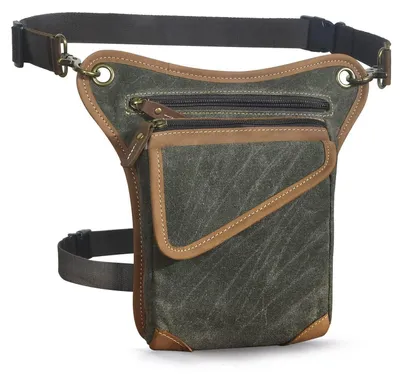 Image de Poche de hanche, sacoche, sac à bandoulière, sac de jambe, pour homme, en toile et cuir, couleur verte, modèle 211-3