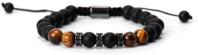 Imagen del producto de Pulsera de obsidiana, ajustable, en color negro, para hombres y mujeres
