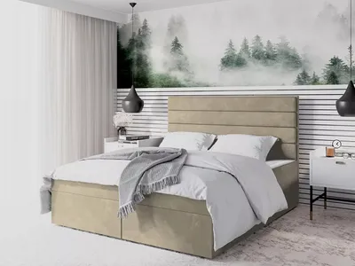 Obrázok produktu pre Moderná čalúnená posteľ 180x200 MAHERA s úložným priestorom - svetlo béžová