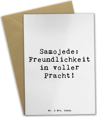 Produktbild von Mr. & Mrs. Panda Glückwunschkarte Spruch Samojede Freundlichkeit - Weiß - Geschenk, körperliche Auslastung, jubiläumskarte, Hunderassen, intelligente Hunde, Sanftheit