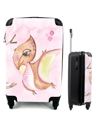 Produktbild von MuchoWow® Koffer Handgepäck Trolley Rollkoffer Kleine Reisekoffer mit 4 Rollen - Dino - Aquarell - Mädchen - Kind - Rosa - Mädchen - Cabin Size < 55x40x23 cm & 55x40x20 cm - Kinderkoffer - Kabinenkoffer - Boardgepäck - Reise-Box - Reisekoffer - Reisegepäck - Koffer mit Bild - Trolley für Kinder