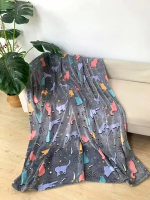 Obrázok produktu pre Svietiaca deka mikroflanel MAČKA 150x200 cm sivá