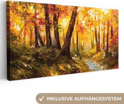 Obrázek produktu pro OneMillionCanvasses® - Obrazy na plátně - Malba - Podzim - Les - Olejomalba, nástěnná malba, nástěnná dekorace Obývací pokoj Obrazy, 40x20cm