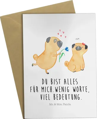Produktbild von Mr. & Mrs. Panda Grußkarte Mops Verliebt - Weiß - Geschenk, Liebe, Sprüche, glückwunschkarten, Pure, Hund, dankeskarten, Knuffig, hochzeitskarten, osterkarten