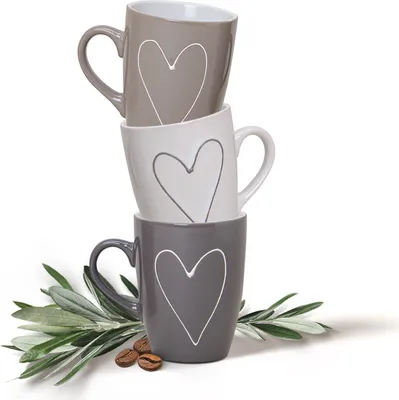 Produktbild von Schöne Kaffeetassen 36er Set einfarbig mit Herzen Landhaus-Stil