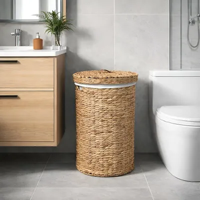 Imagen del producto de Cesta de ropa Lavandoux con tapa – Hecha de agua natural – Ø42 x 60 cm de altura – Bolsa de ropa blanca removible – Grande