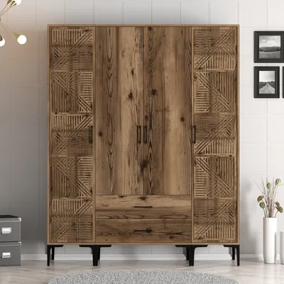 Obrázek produktu pro Skye Decor, Kumsal PTP - ořech, šatní skříň, ořech, 100 % MELAMÍNEM POVLÁKNĚNÁ DESKA, 160 x 201,4 x 47,5 cm