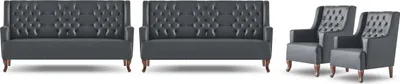 Produktbild von Chesterfield Sofas Set 3-Sitzer Sessel Schwarz Holz Ledersofas Couch