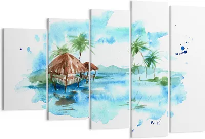 Produktbild von Bild auf Leinwand - Leinwandbild - Tropen Wasser Bungalow Ufer - 150x100cm - Wand Bild - Wanddeko - Leinwanddruck - Bilder - Kunstdruck - Wanddekoration - Leinwand bilder - Wandkunst - EG150x100-2988