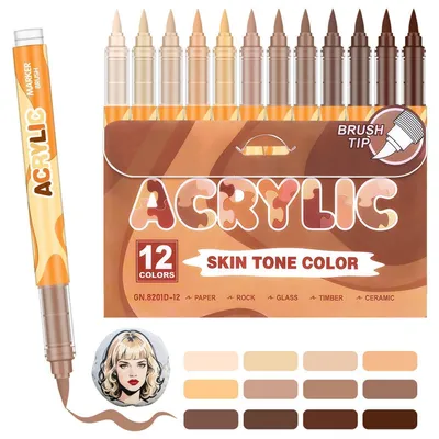 Image de Stylos à peinture acrylique, couleurs claires, 12 couleurs, résistants à l'eau, avec pointe pinceau de 0,5 à 1 mm, pour pierres, verre, bois, toile