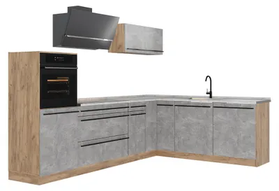 Obrázek produktu pro Rohová kuchyň Vicco R-Line Beton/Zlatý mocný dub 287 x cm pracovná doska Mramor, Model 67463